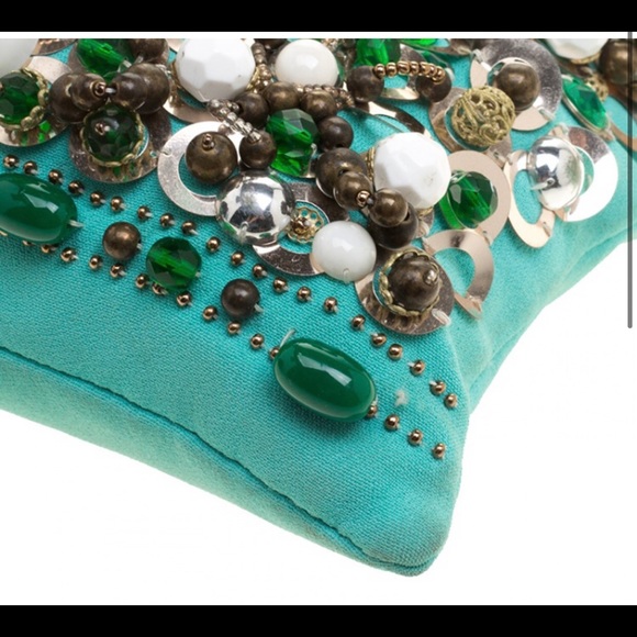 MIU MIU bead & sequin bamboo handle turquoise bag - Picture 10 of 12